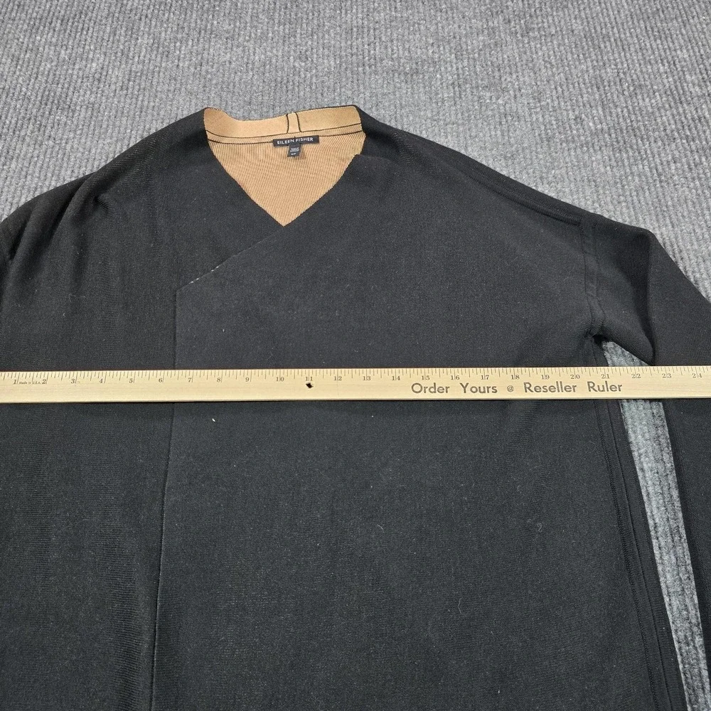 Eileen Fisher‎ Wrap Knit Cardigan Womens Small Black V Neck Silk Blend Stretch